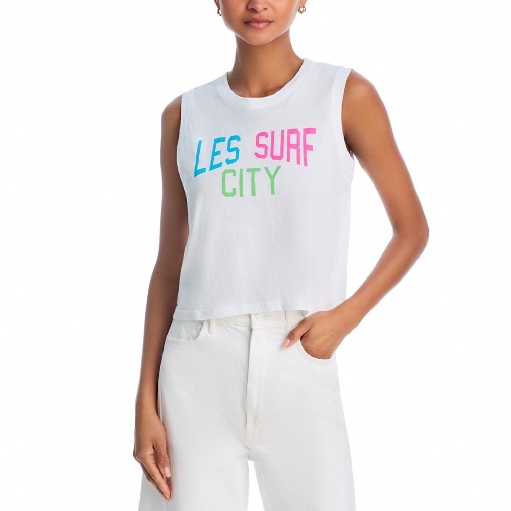Mother The Strong and Silent Sleeveless Tee Les Surf City White Medium 8233-1079
